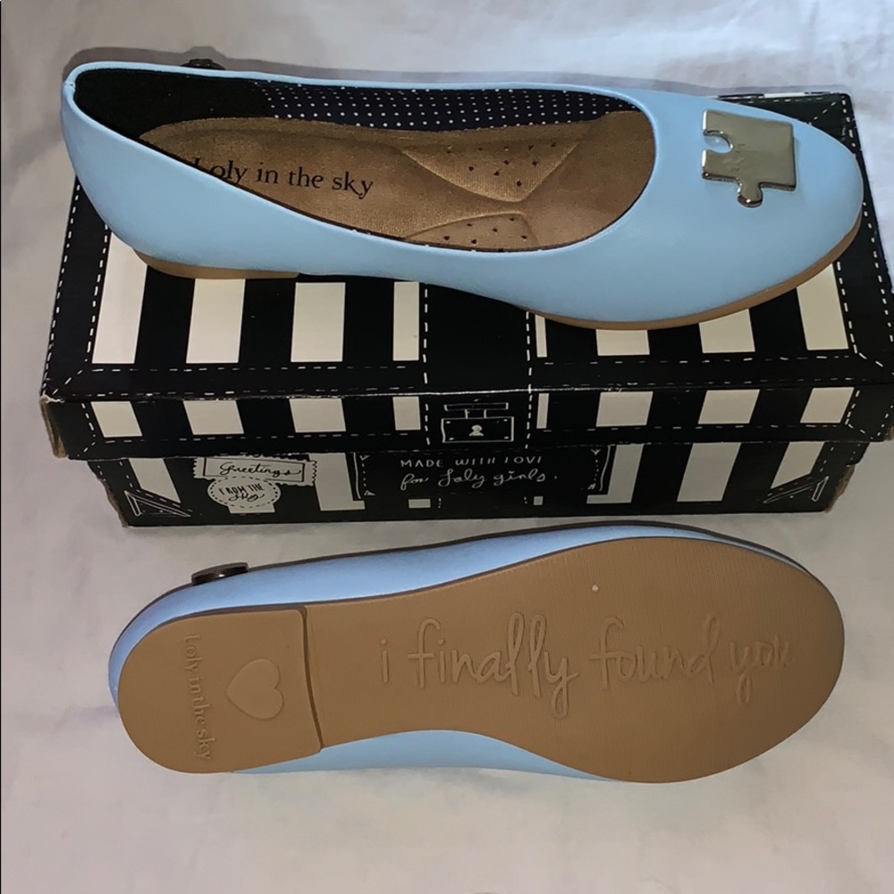 Baby blue puzzle piece flats